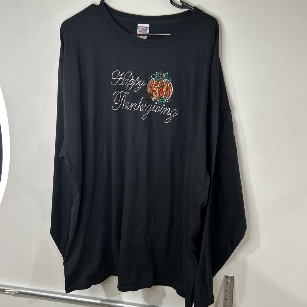Women's LongSleeve Black Halloween Pumpkin Sequins Shirt Size 3xl (020)